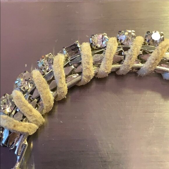 Silvertone Hoop Post Earrings Rhinestone and Leather Wrap Hinged Snapback - Picture 4 of 6